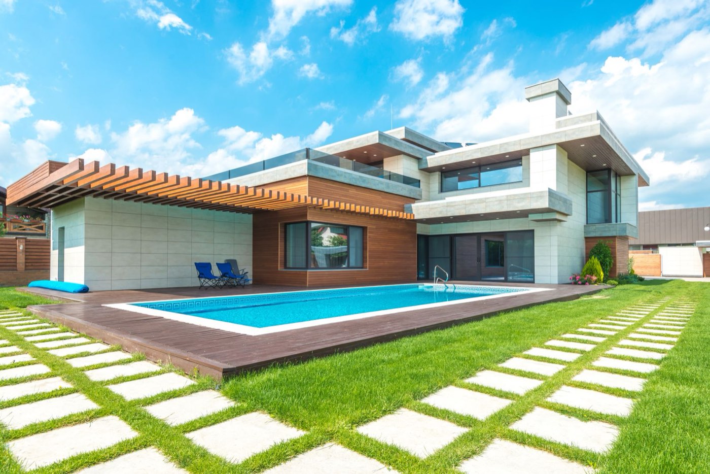 Rendering of the finished villa with the pool